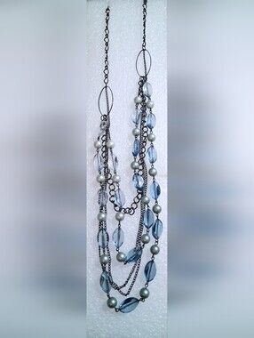 Elegant Blue Beaded Multi-Strand Necklace